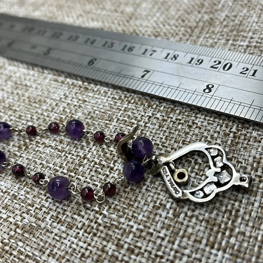 Vintage ✨ Sterling Silver Beaded Adjustable Necklace with Marcasite Pendant 💎 - Picture 5 of 14